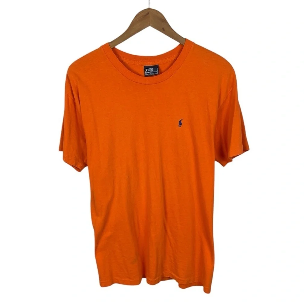 TS432 Men’s Polo Ralph Lauren Designer Safety Orange Logo T Shirt M